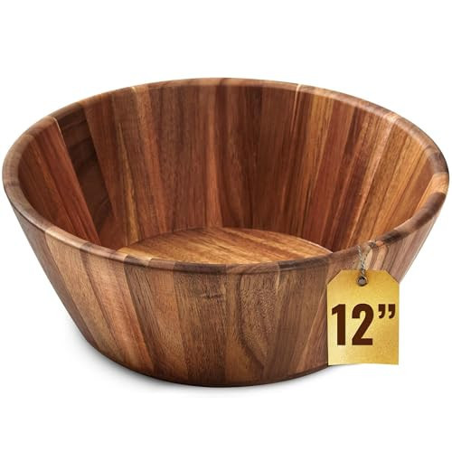 Woodenhouse Wooden Salad Bowl, Salad Bowl, Wooden Bowl - 12" Round Design Fruit Bowl, Handmade, Durable and Stylish Natural Wood Dining Accessory | Amazon (US)