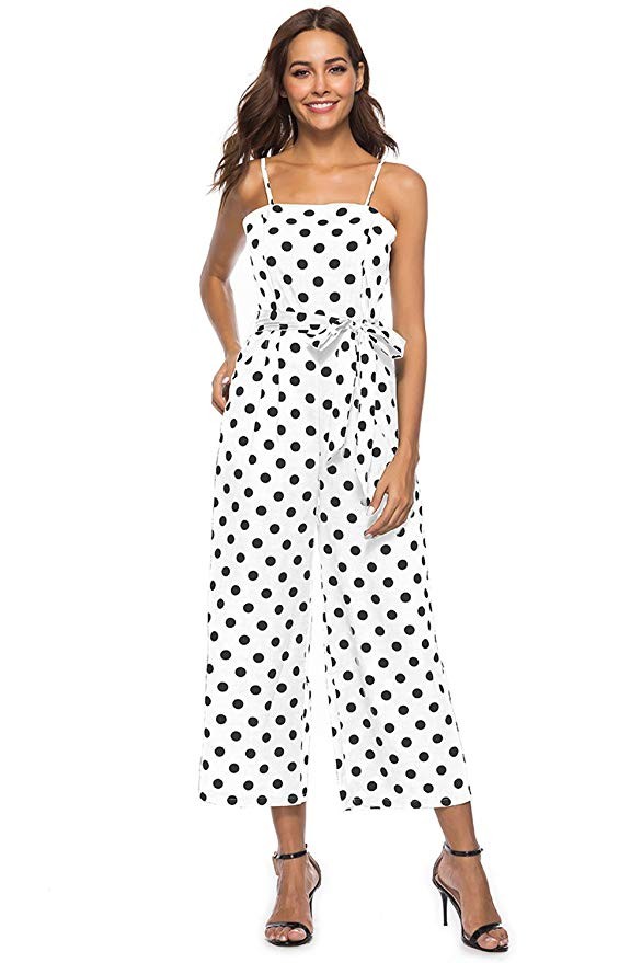 FairyMei Women's Summer Sexy Spaghetti Strap Sleeveless Waist Belted Back Wide Leg Casual Loose P... | Amazon (US)