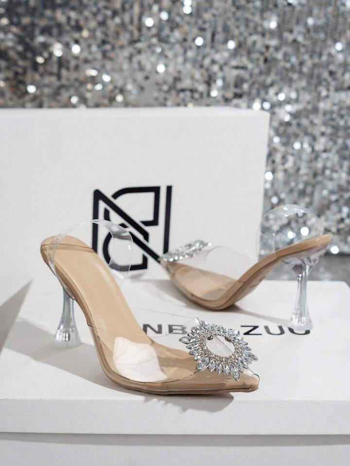 Tacones Altos Transparentes 2023 De Las Mujeres Con Decoración De Cristal Para La Temporada De V... | SHEIN