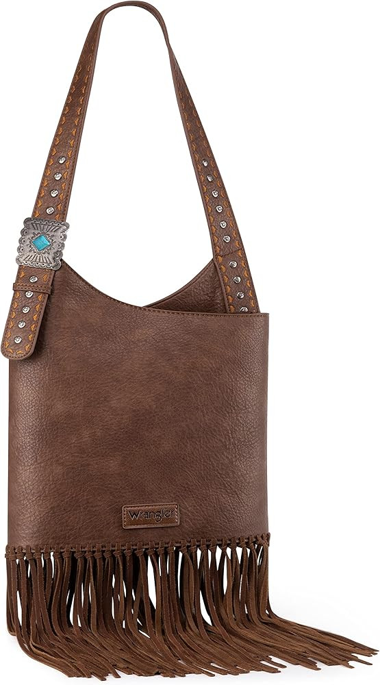 Wrangler Leather Fringe Purse for Women Western Hobo Bag Turquoise Concho Shoulder Handbag | Amazon (US)