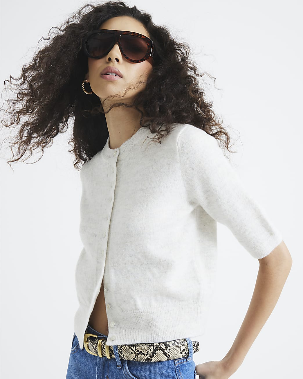 Cream Short Sleeve Buttoned Cardigan | River Island UK & IE