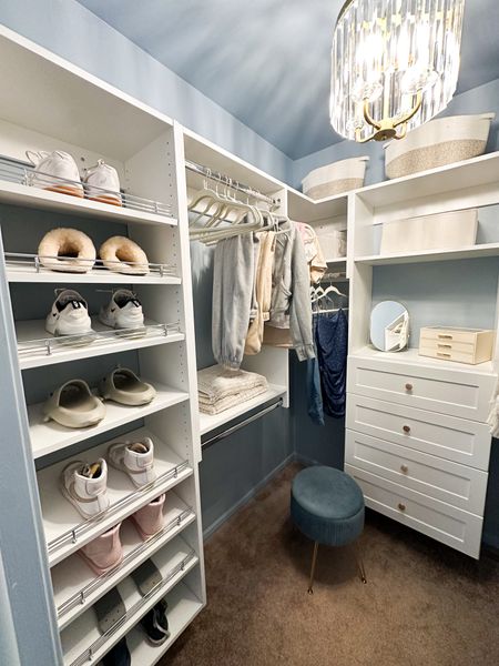 Say goodbye to boring closets and hello to pure elegance – install your very own customizable modular setup while adding flair with a dramatic chandelier and velvet storage ottoman. #teencloset #modularsystem #dramaticchandelier #accessories

#LTKhome