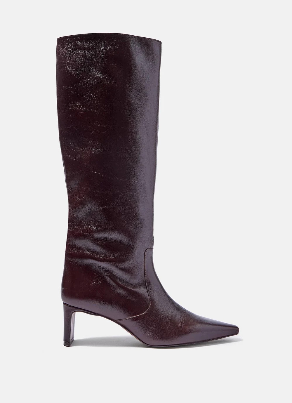 Miley Burgundy Leather Knee High Boots | Mint Velvet