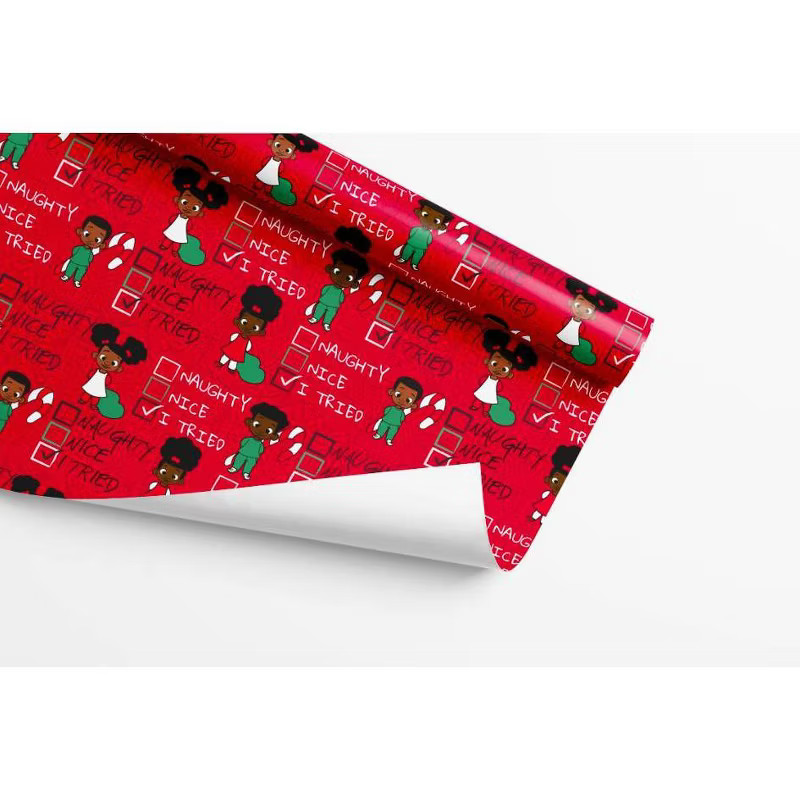 25 sq ft 'Naughty/Nice/I Tried' Gift Wrap Red - Black Paper Party | Target