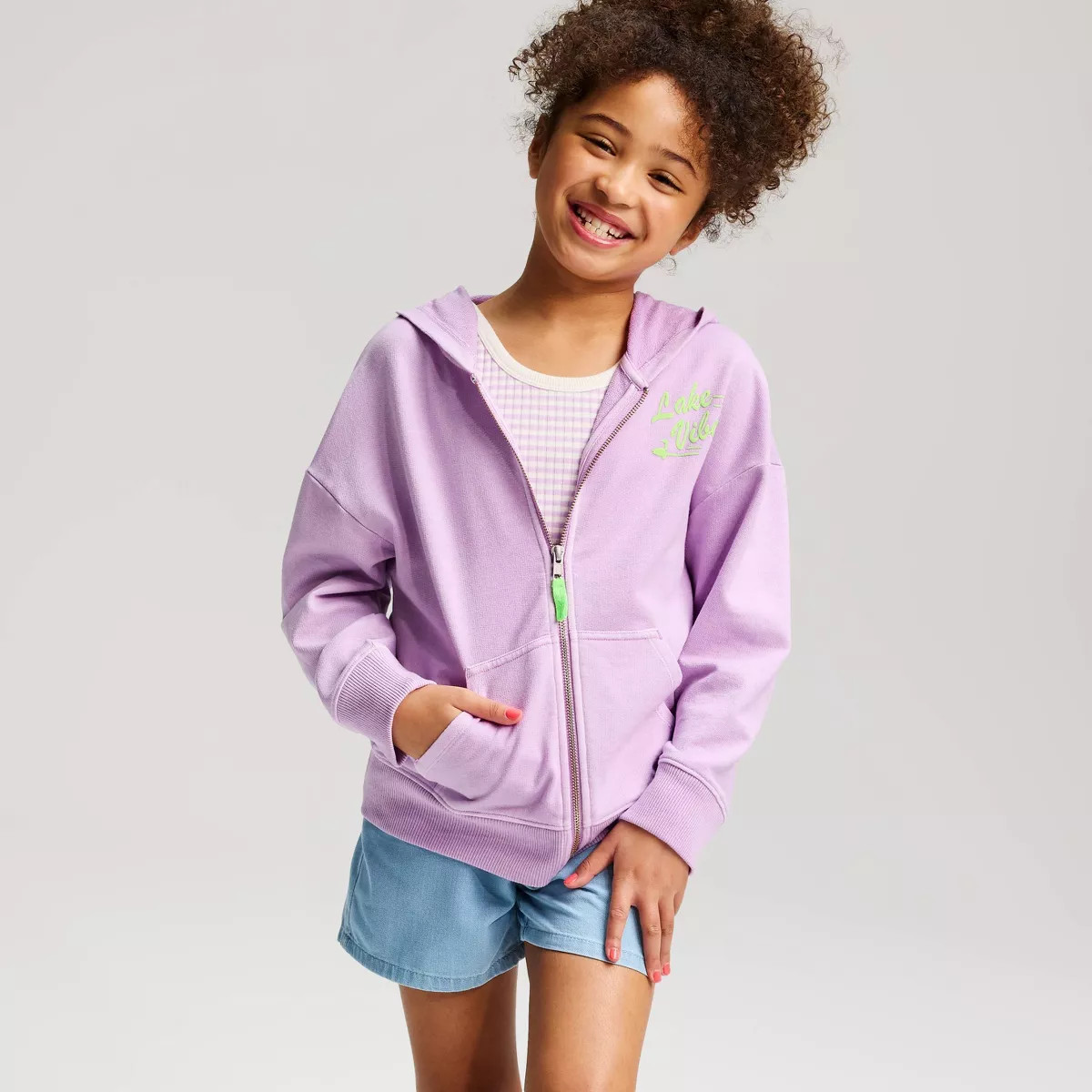 Girls' French Terry Graphic Zip-Up Hoodie Sweatshirt - Cat & Jack™ Lilac Purple M | Target