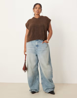 ASOS DESIGN Curve high waist barrel jeans in pale vintage wash | ASOS (Global)