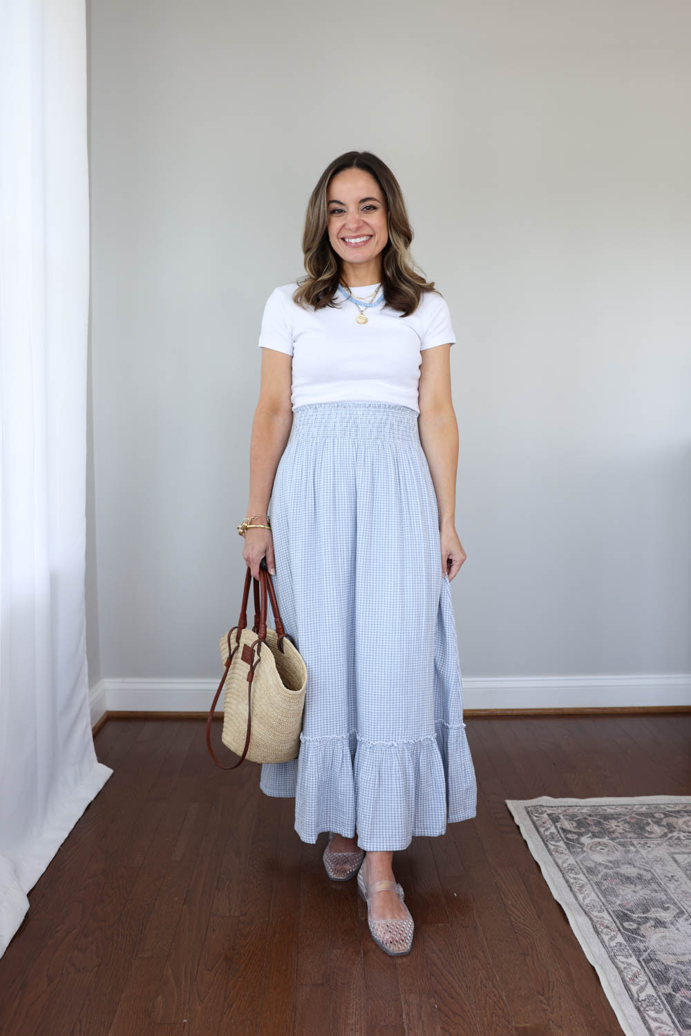 My newest love - jelly shoes! Here are a few different ways I'll be wearing mine this summer. 

Shoes (Sam Edelman): true to size and comfortable. I can wear these for a day of running errands no issues. 

Gingham Skirt (Quince): XS
White T-Shirt (Madewell): XXS

My sizing for comparison: 4'10", 105lbs 32", 24", 36". 25" ankle inseam 27-28" full length inseam.  

 #LTKPetite