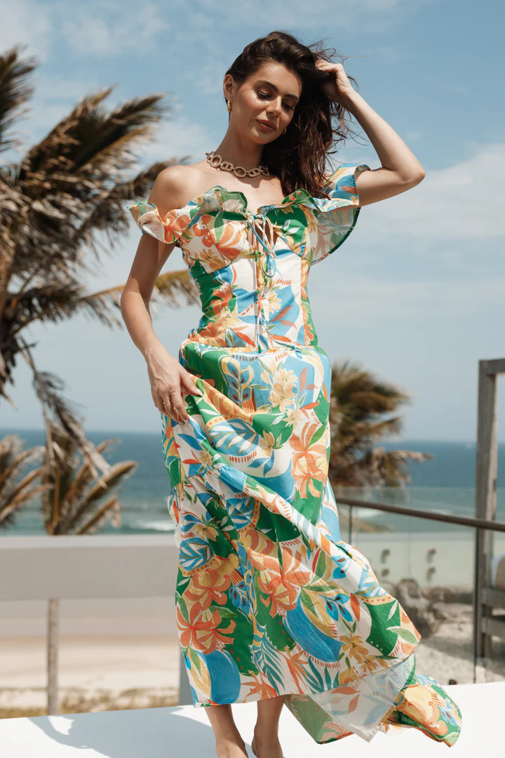 Harriet Off Shoulder Maxi Dress - Malta Print | Petal & Pup (US)