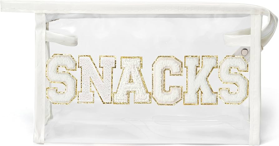 Y1tvei SNACKS Clear Makeup Bag - Preppy Patch White Chenille Varsity Letter Transparent PVC Large... | Amazon (US)