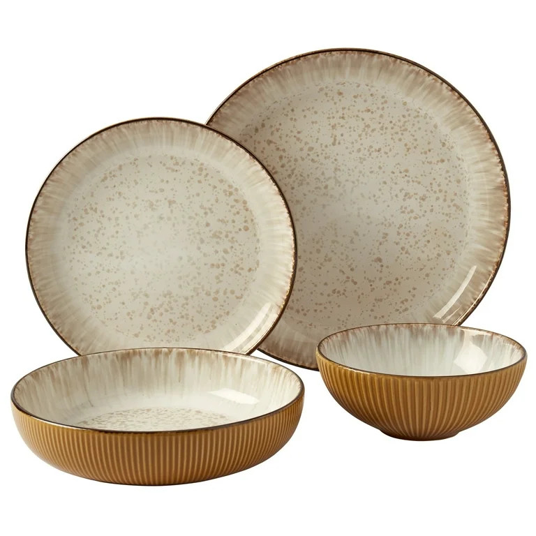 Tabletops Gallery 16 Piece Jura Caramel Stoneware Dinnerware, Service for 4 | Walmart (US)