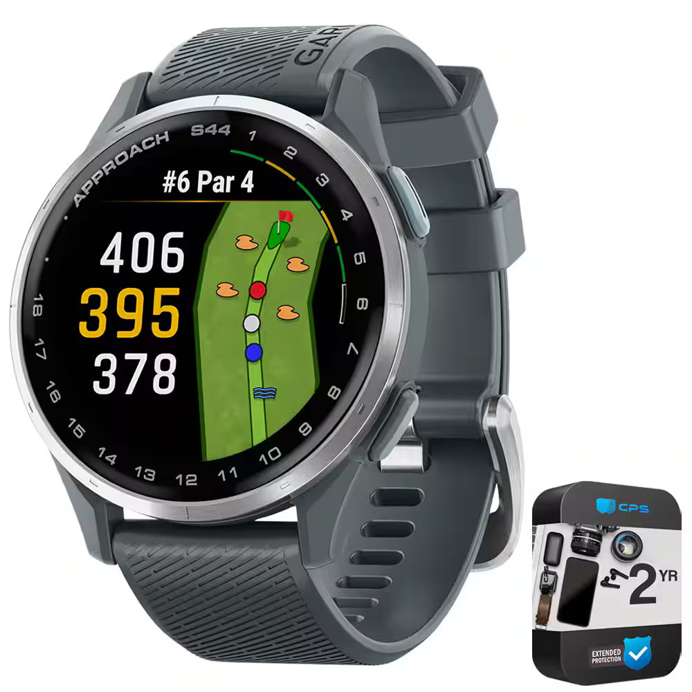 Garmin - Approach S44 GPS Golf Smartwatch, Silver Aluminum Bezel + 2 YR Warranty Bundle - Silver Aluminum Bezel with Black Silicone Band - (2025) | Best Buy U.S.
