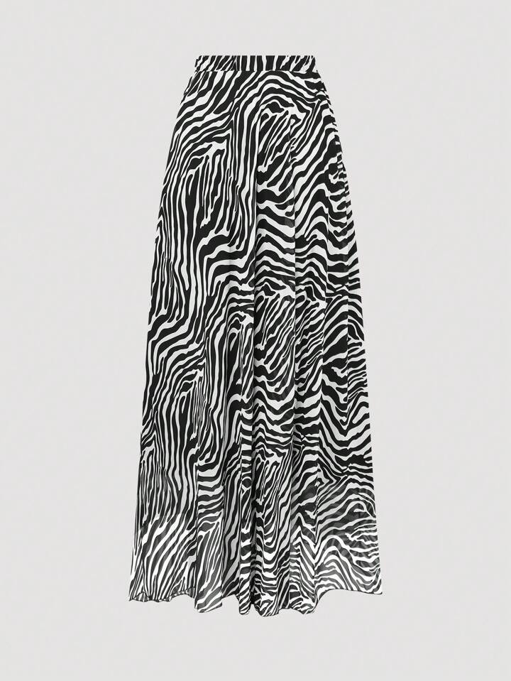 Franclia Plus Size Summer Fashion Zebra Printed Elastic Waist Chiffon Skirt, For Thanksgiving Max... | SHEIN