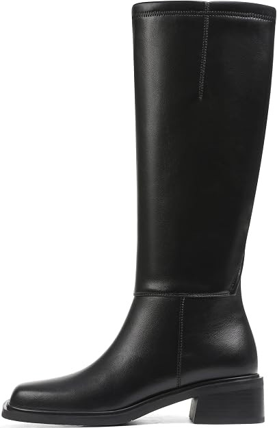 Knee High Boots for Women 2026 Low Heel Square Toe Flat Boots with Side Full Zipper Comfortable W... | Amazon (US)