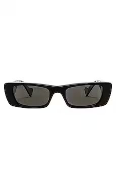 Gucci Fluo Rectangular Sunglasses in Shiny Black & Grey Solid from Revolve.com | Revolve Clothing (Global)