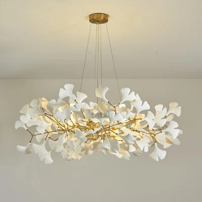 Large Round White Ginkgo Leaf Chandeliers with Brass Branch-shaped Frame for Dining Room, Bedroom | Wayfair North America
