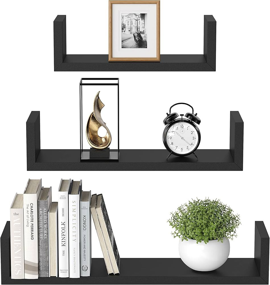 AMADA HOMEFURNISHING Floating Shelves U-Shaped, Wall Shelf 3 Sizes, Black Floating Shelves for Ba... | Amazon (US)