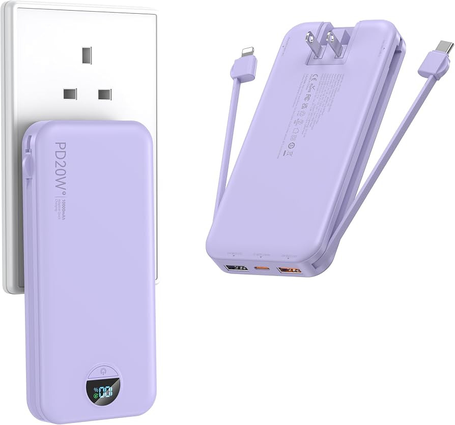 Ffnpua Portable Charger Power Bank 10000mAh PD20W w/Built-in Cables | Amazon (US)