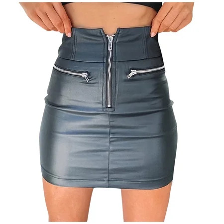 TZNBGO Fashion Women Mini Solid Skirt Strap Zip Ladies Slim Short Skirts Mini Leather Skirts Overall | Walmart (US)