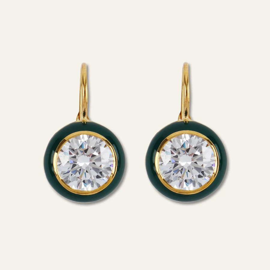 Green Enamel Bezel Drop Earrings | HART