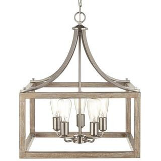 Hampton Bay Boswell Quarter 20 in. 5-Light Brushed Nickel Farmhouse Square Pendant Chandelier wit... | The Home Depot