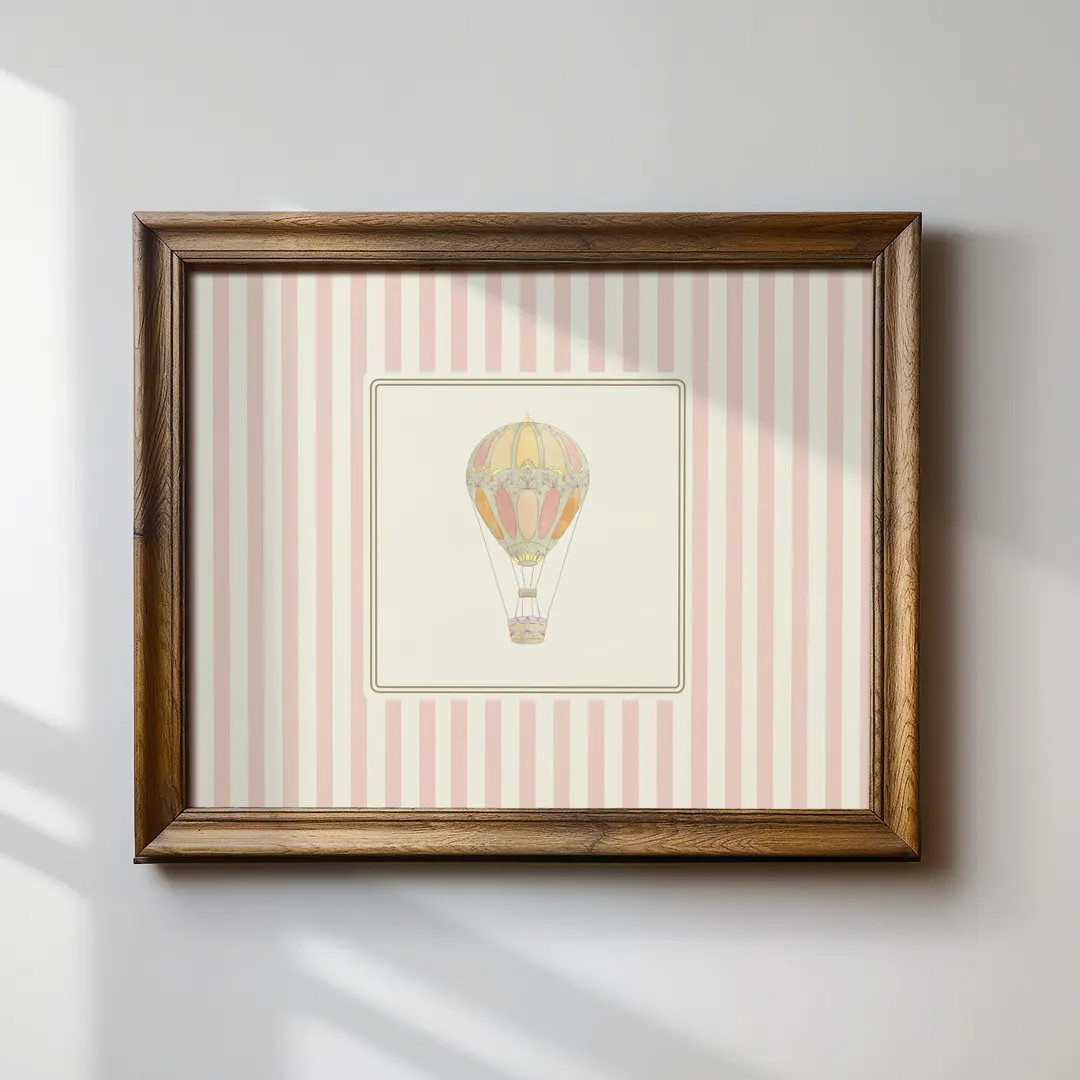 Sweet Petal Pink Striped Vintage Hot Air Balloon Digital Art Print, Horizontal, INSTANT Digital D... | Etsy (US)