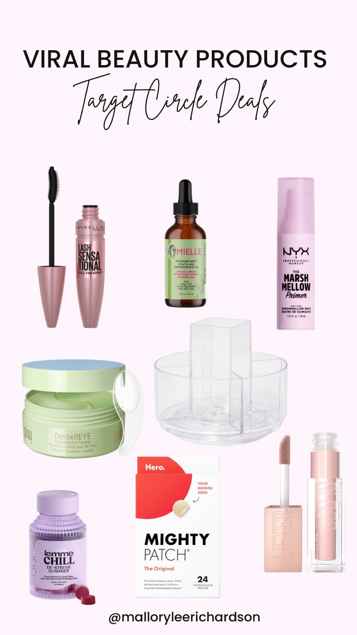 Target circle deals on all of these viral beauty products! 
trending products, viral beauty, skincare, makeup, hair care, hair oil, lip plumper gloss, mighty patch,  lash sensational, mascara, makeup organizer, pixi, nyx, vitamin gummies 

#LTKbeauty #LTKsalealert #LTKxTarget