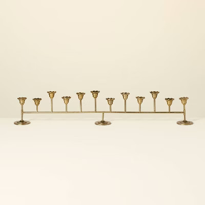 Scalloped Brass 12ct Taper Candelabra Antique Finish - Hearth & Hand™ with Magnolia: Farmhouse Candle Holder Decor | Target