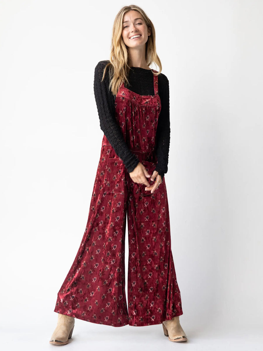 Velvet Dakota Tie Overall - Cranberry Fan Motif | Natural Life