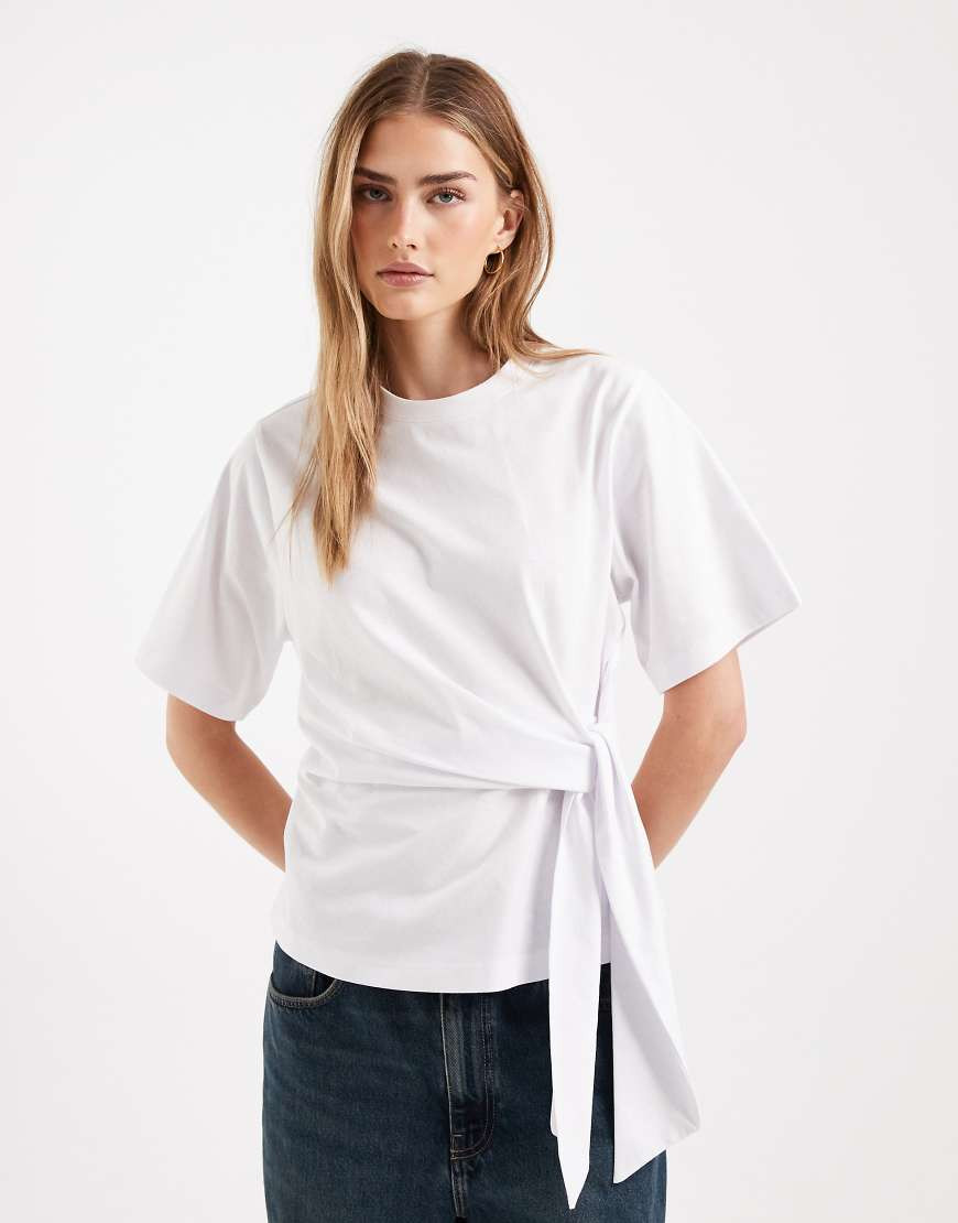 ASOS DESIGN short sleeve with tie detail top in white | ASOS (Global)
