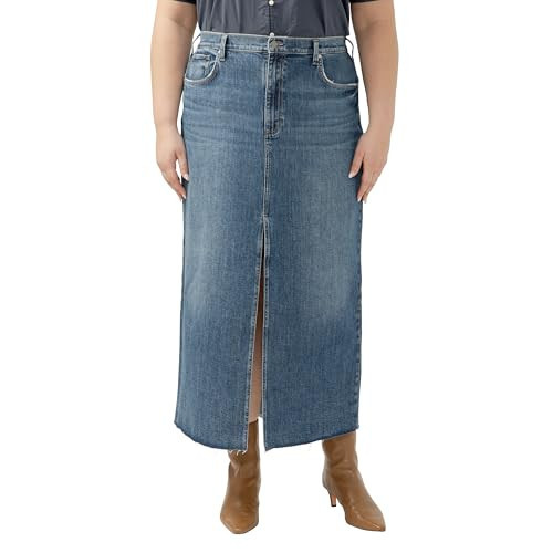 Silver Jeans Co. Women's Plus Size Front-Slit Maxi Jean Skirt, Indigo, 14 Plus | Amazon (US)