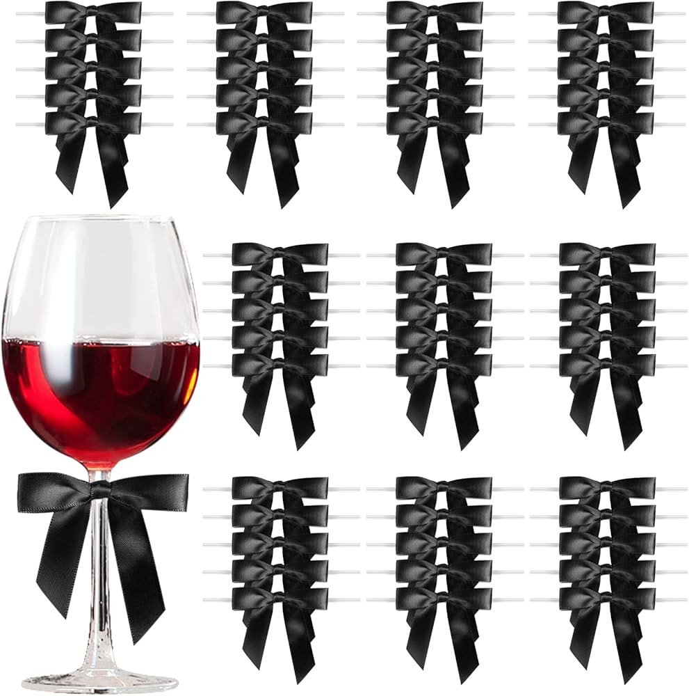 Satin Ribbon Black Bow Decor 2.5" Premade Pink Twist Tie Bows for Gift Wrapping Black Bow for Tre... | Amazon (US)