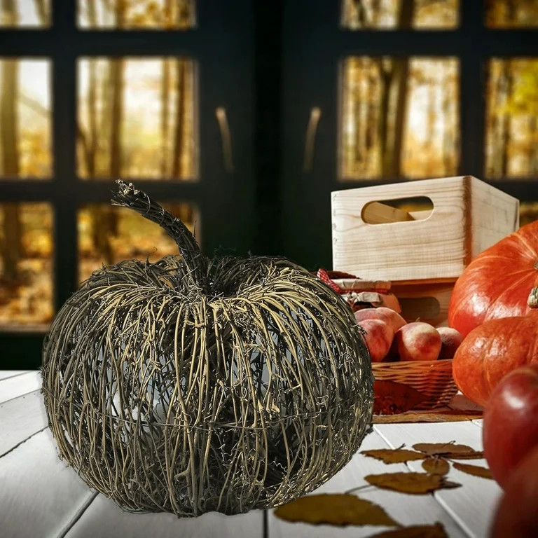 Visland Artificial Pumpkins Rattan Woven Pumpkin Ornament Simulation Fall Harvest Pumpkins for Ha... | Walmart (US)