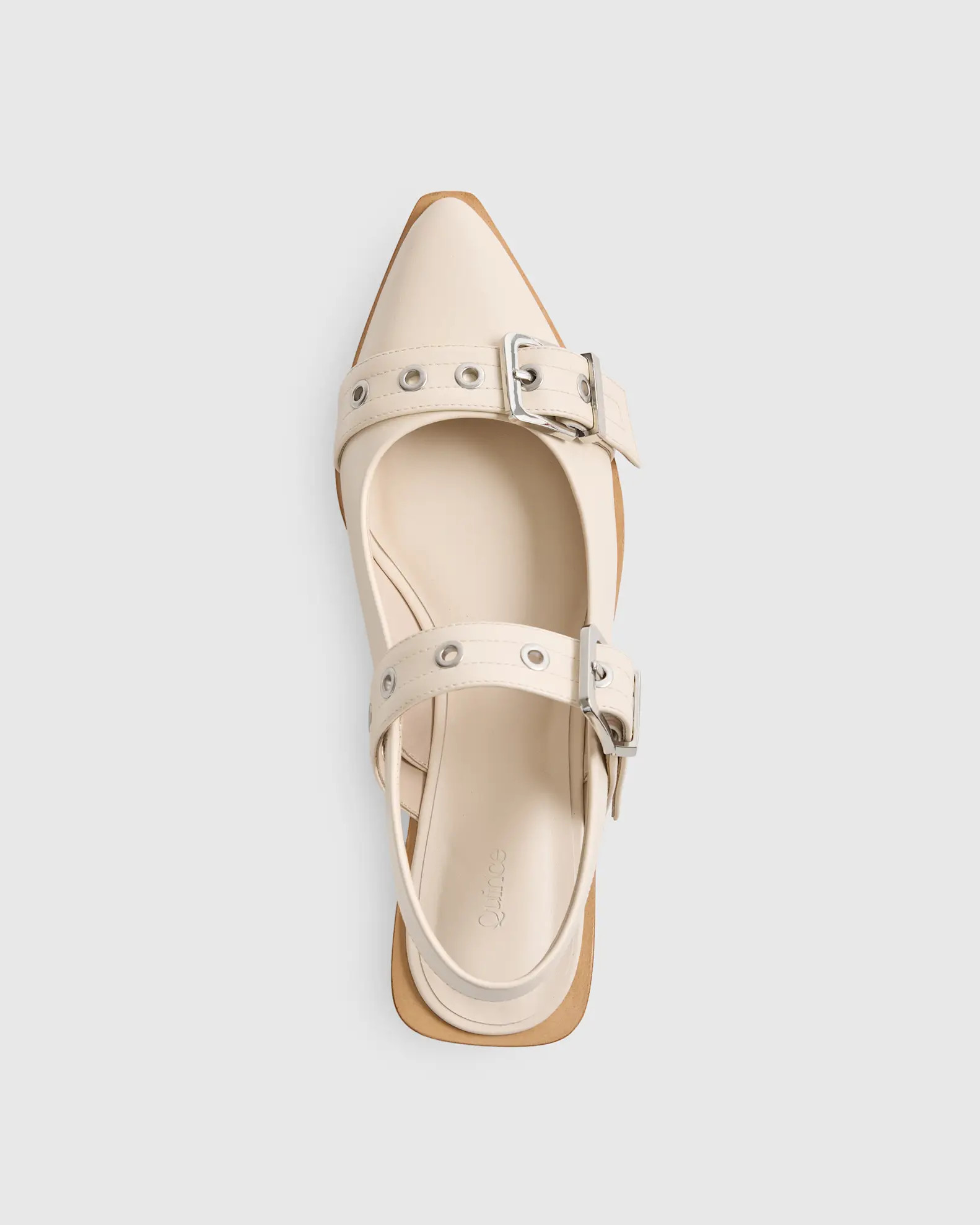 Italian Leather Bold Buckle Slingback Flat in Bone | Quince