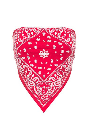 Design by Olivia Women's Sexy Paisley Bandana Tube Top Y2K Boho Graphic Print Strapless Crop Top Cotton Bandeau Red S | Amazon (US)