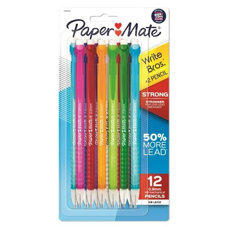 Paper Mate Mechanical Pencils, Write Bros. Strong #2 Pencil for Less Lead Breakage, 0.9mm, 12 Assort | Walmart (US)