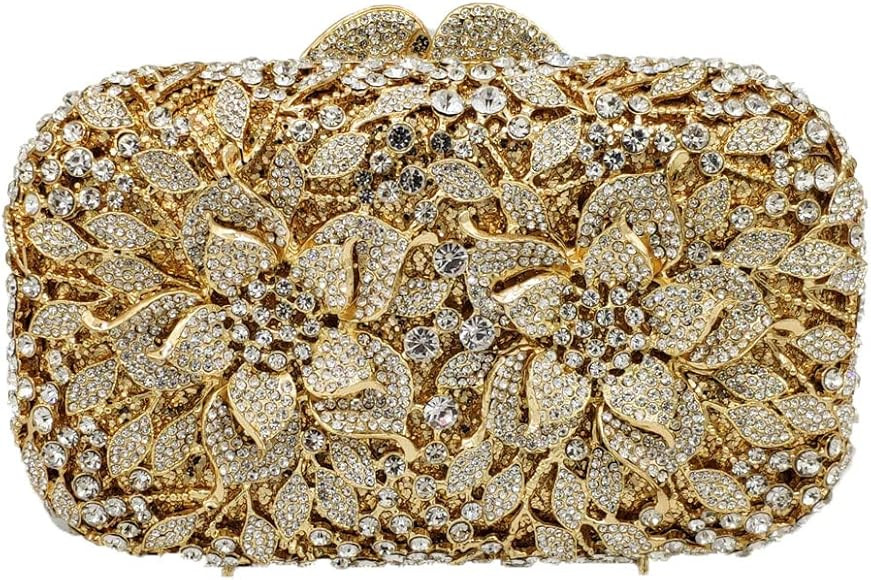 Boutique De FGG Double Flowers Women Crystal Clutch Evening Bags Wedding Party Rhinestones Handbags  | Amazon (US)