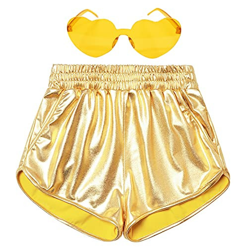 Gymnastics Shorts for Girls Gold Metallic Shorts Shiny Festival Dance Outfit 12 | Amazon (US)