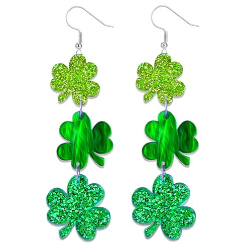 INLOLLY St Patricks Day Earrings Shamrock Earrings, Glitter Acrylic St Patricks Day Accessories Jewelry for Women Teens, Four Leaf Clover Earings Suit for St Patrick's Day Costume Shirt Gifts | Amazon (US)