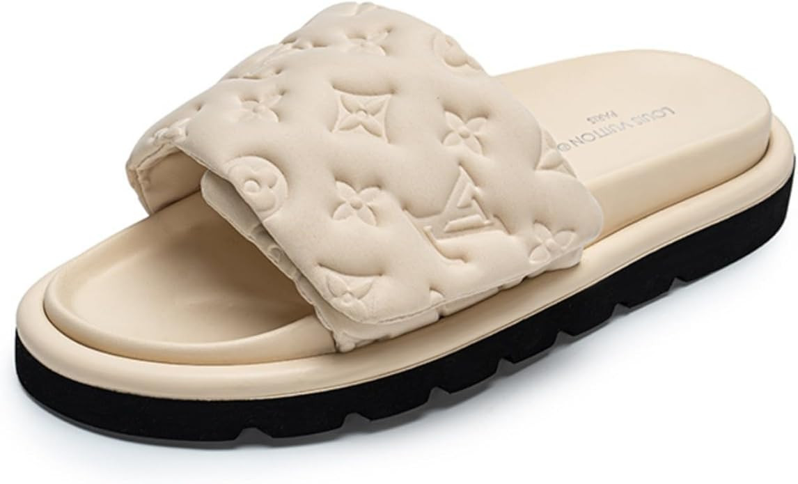 Women's Sandals Leather Adjustable Slides Ankle Strap Sandals Open Toe Flat Slippers Summer Beach | Amazon (US)