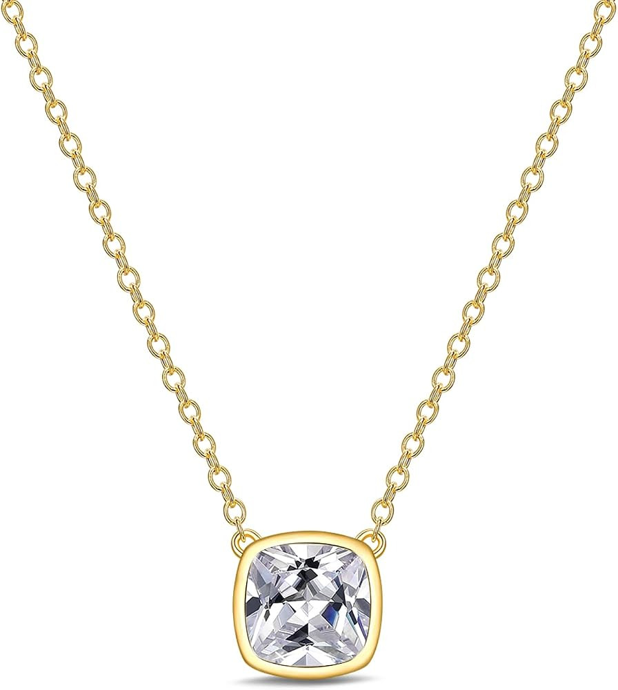 MISS MIMI Solitaire Cubic Zirconia Necklace for Women, 1\u20133 CT Round,Heart,Princess Cut CZ Op... | Amazon (US)