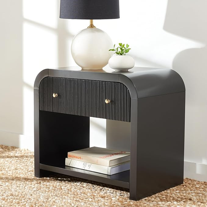 SAFAVIEH Couture Collection Liabella Black/Gold 1-Drawer Curved Nightstand (Fully Assembled) | Amazon (US)