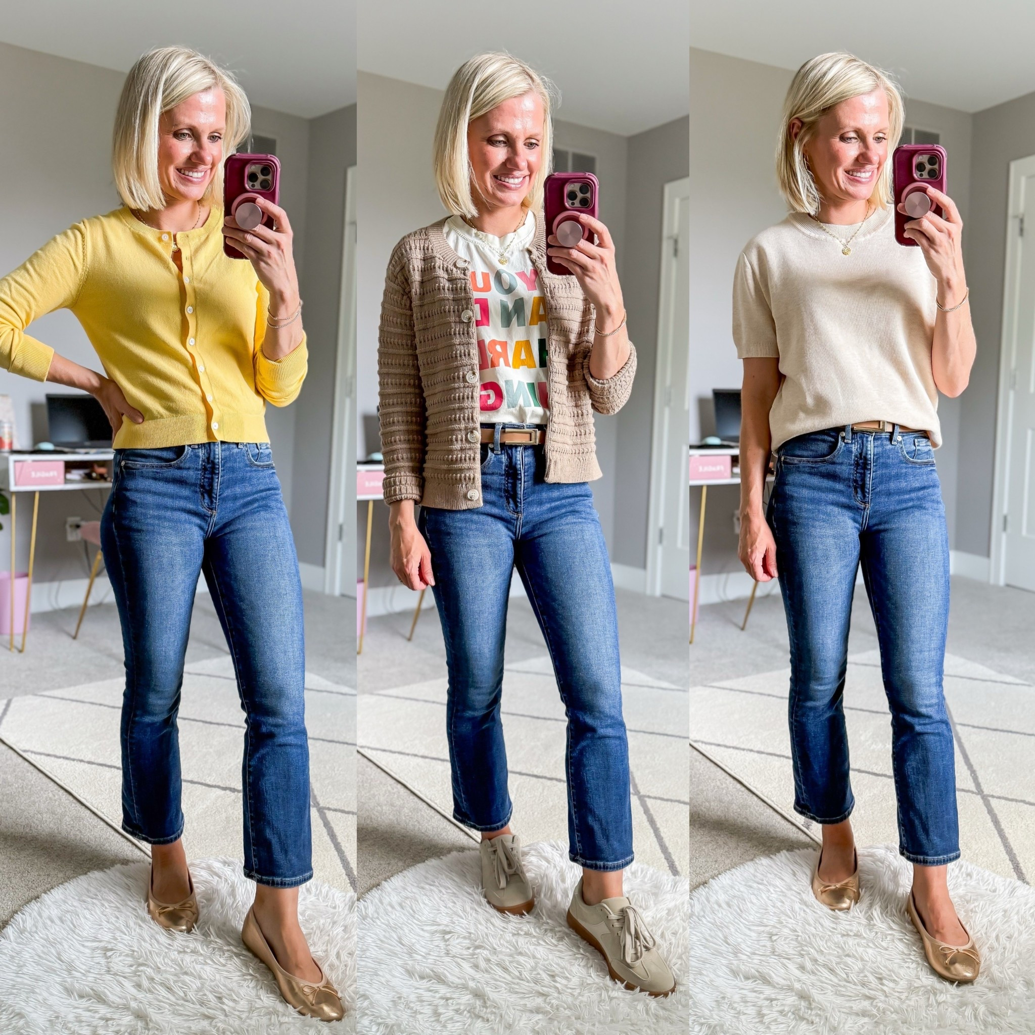 Teacher outfits with jeans for casual Friday! Jeans- 24/petite || t-shirt- small || short sleeve sweater- small || yellow cardigan- small 

#LTKWorkwear #LTKStyleTip #LTKFindsUnder100