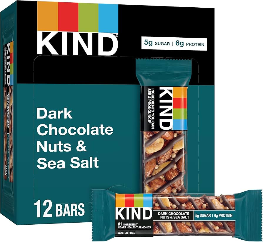 KIND Snack Bars, Dark Chocolate Nuts & Sea Salt, 5g Sugar | 6g Protein, Gluten Free Bars, 1.4 OZ,... | Amazon (US)