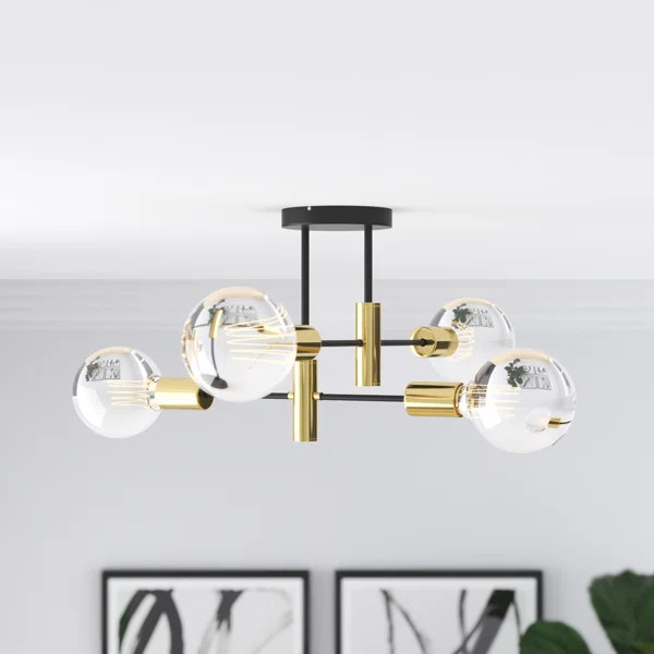 Rensselear 4 - Light Sputnik Modern Linear Chandelier with Wrought Iron Accents | Wayfair Professional