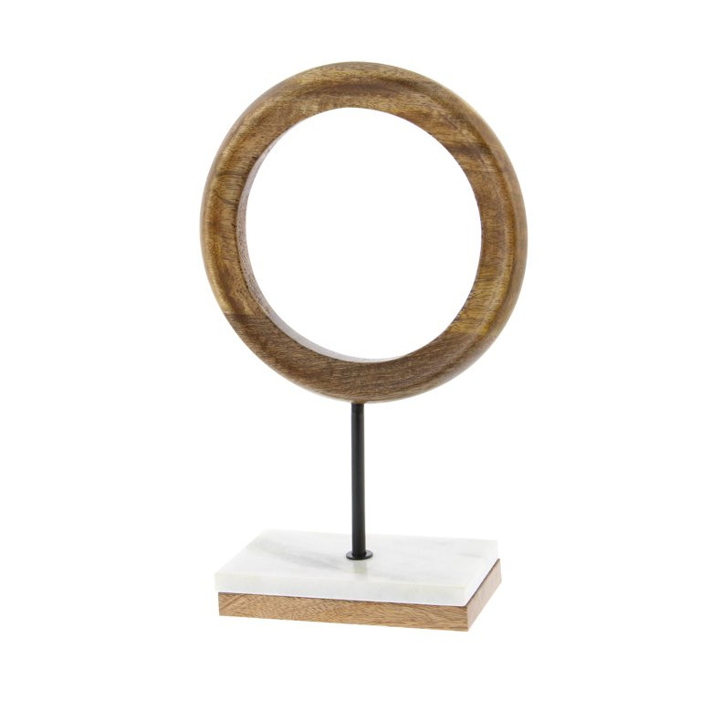 9" x 14" Brown Mango Wood Circle Geometric Sculpture with Marble Stand, by DecMode | Walmart (US)