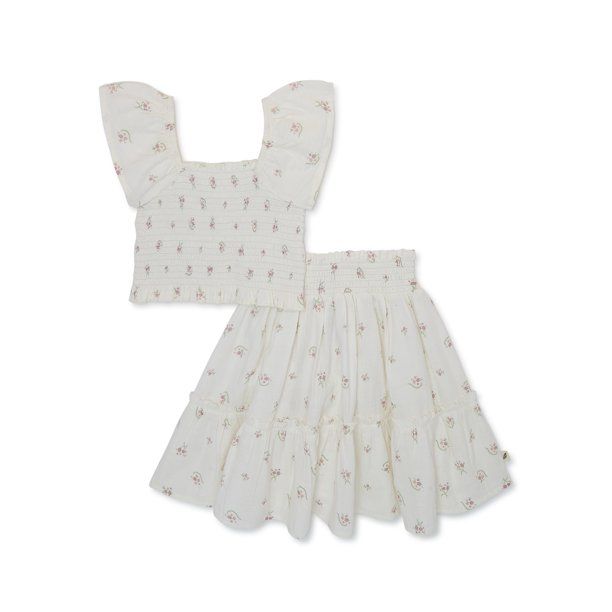 easy-peasy Baby and Toddler Girl Smocked Top and Skirt Set, 2-Piece, Sizes 12 Months-5T | Walmart (US)