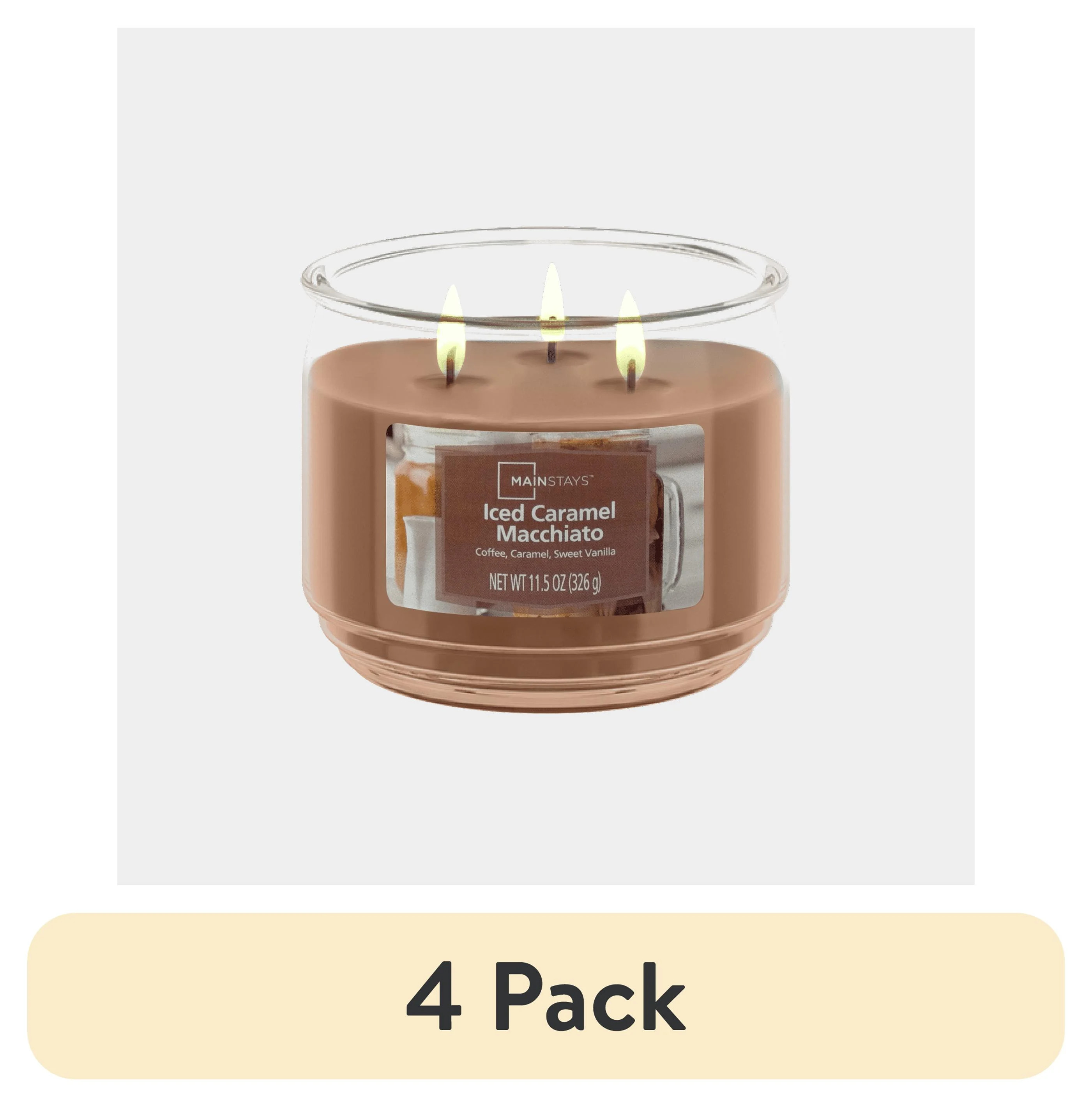 (4 pack) Mainstays 3-Wick Scented Glass Jar Candle, Iced Caramel Macchiato, 11.5oz. | Walmart (US)