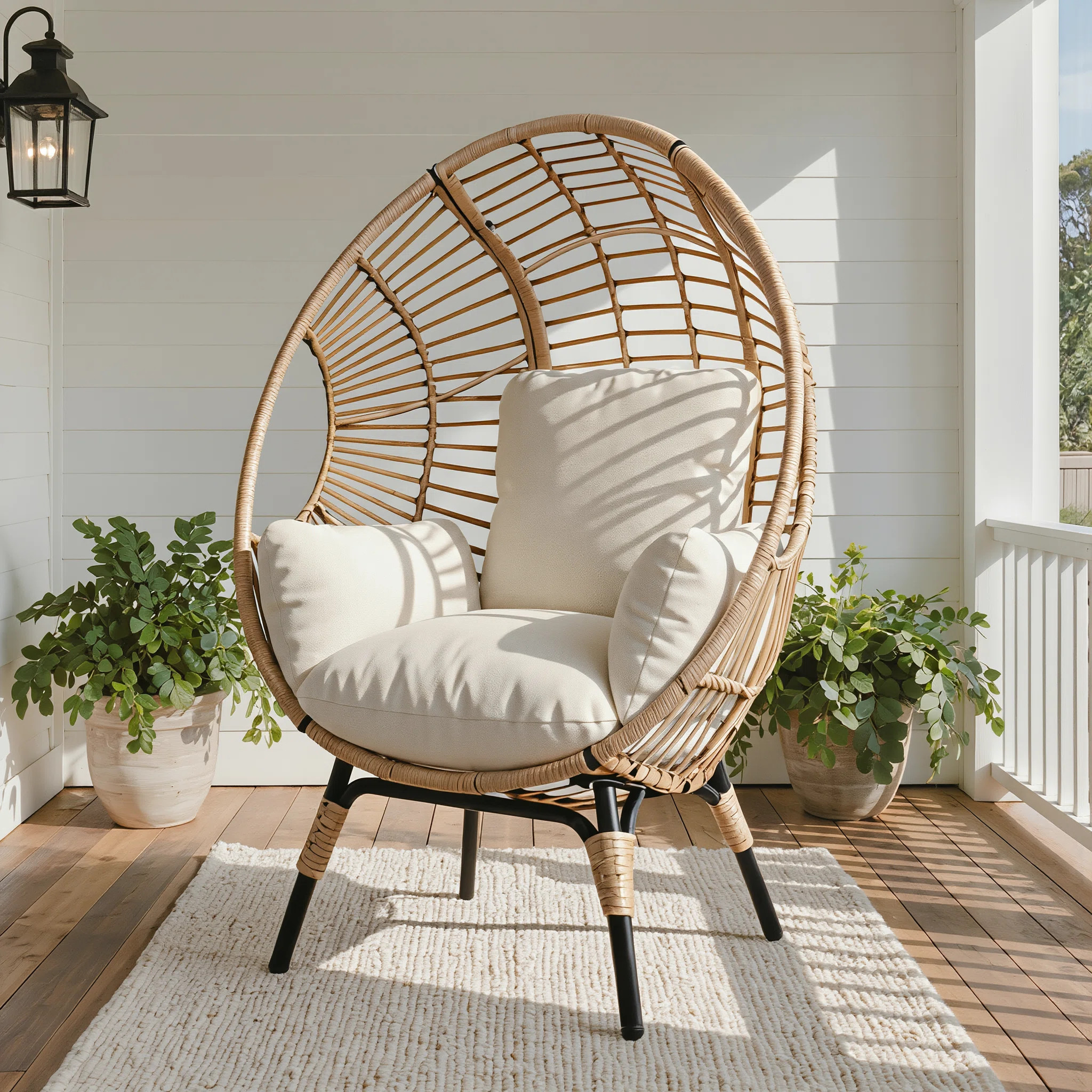 Oversized Wicker Egg Chair with 9.8" Thick Cushions, All-Weather Outdoor/Indoor Patio Lounge Chai... | Wayfair North America