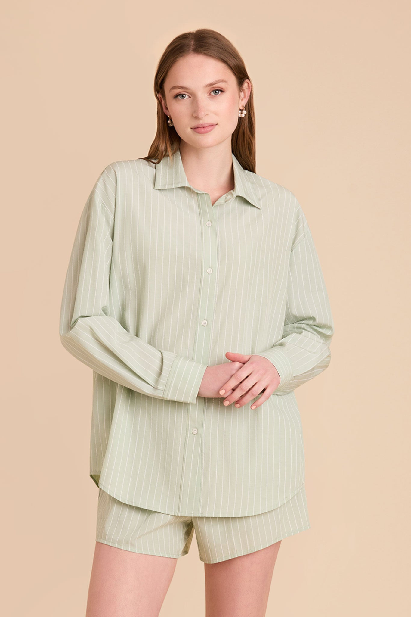 Ashtin Sage Stripe Shirt and Boxer Short PJ Set | Birdy Grey | Birdy Grey