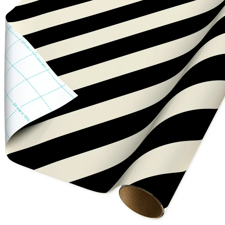 American Greetings 30 in. Diagonal Stripes Christmas Wrapping Paper with Cutlines, Black and Ivor... | Walmart (US)